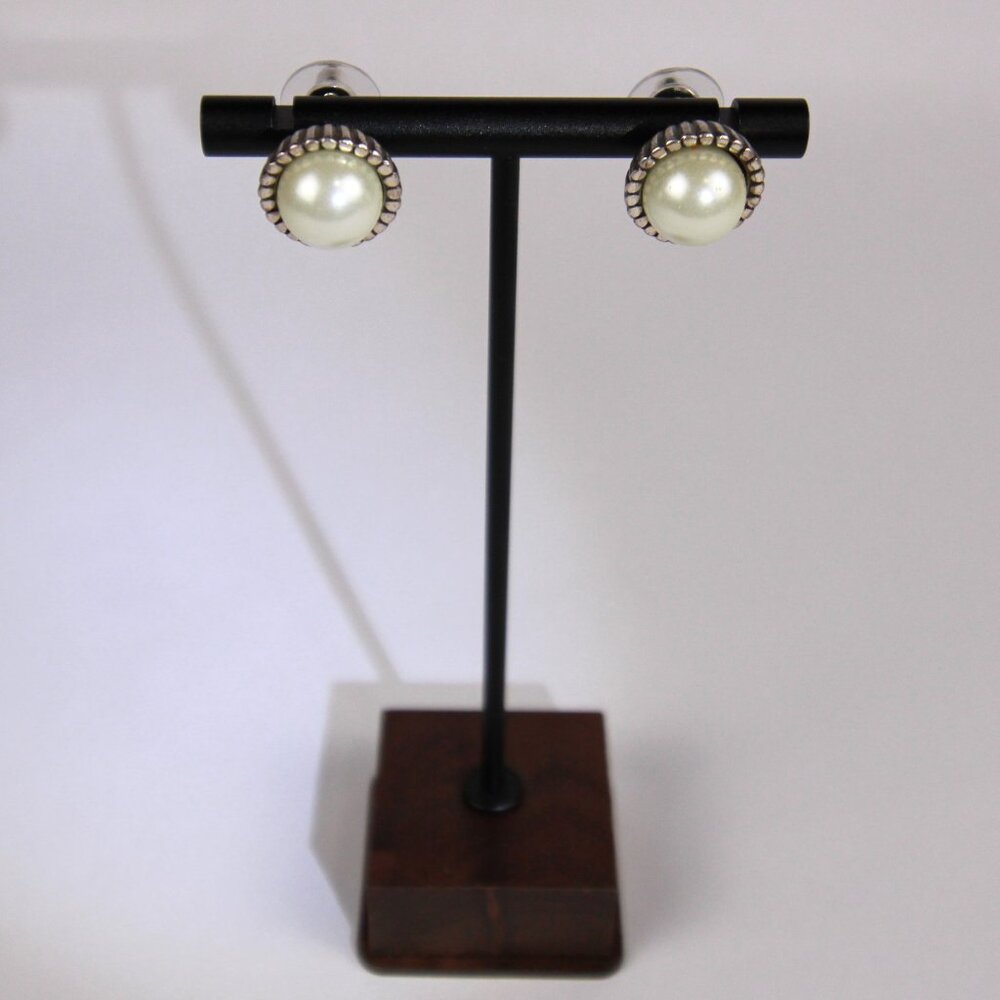 Vintage Silver Tone Earrings with Faux Pearls